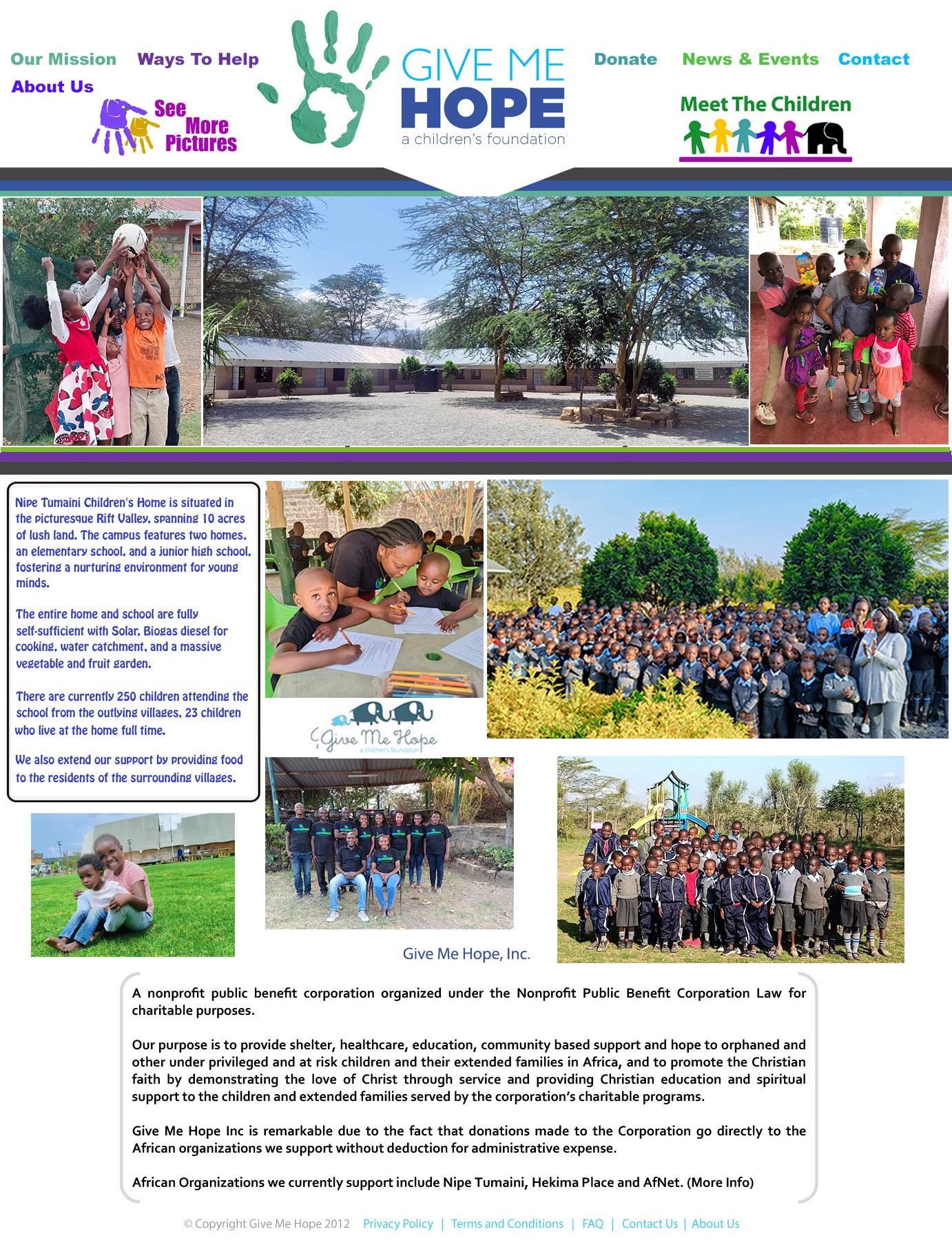Give Me Hope Inc Page graphic with links and Kenyan Kids